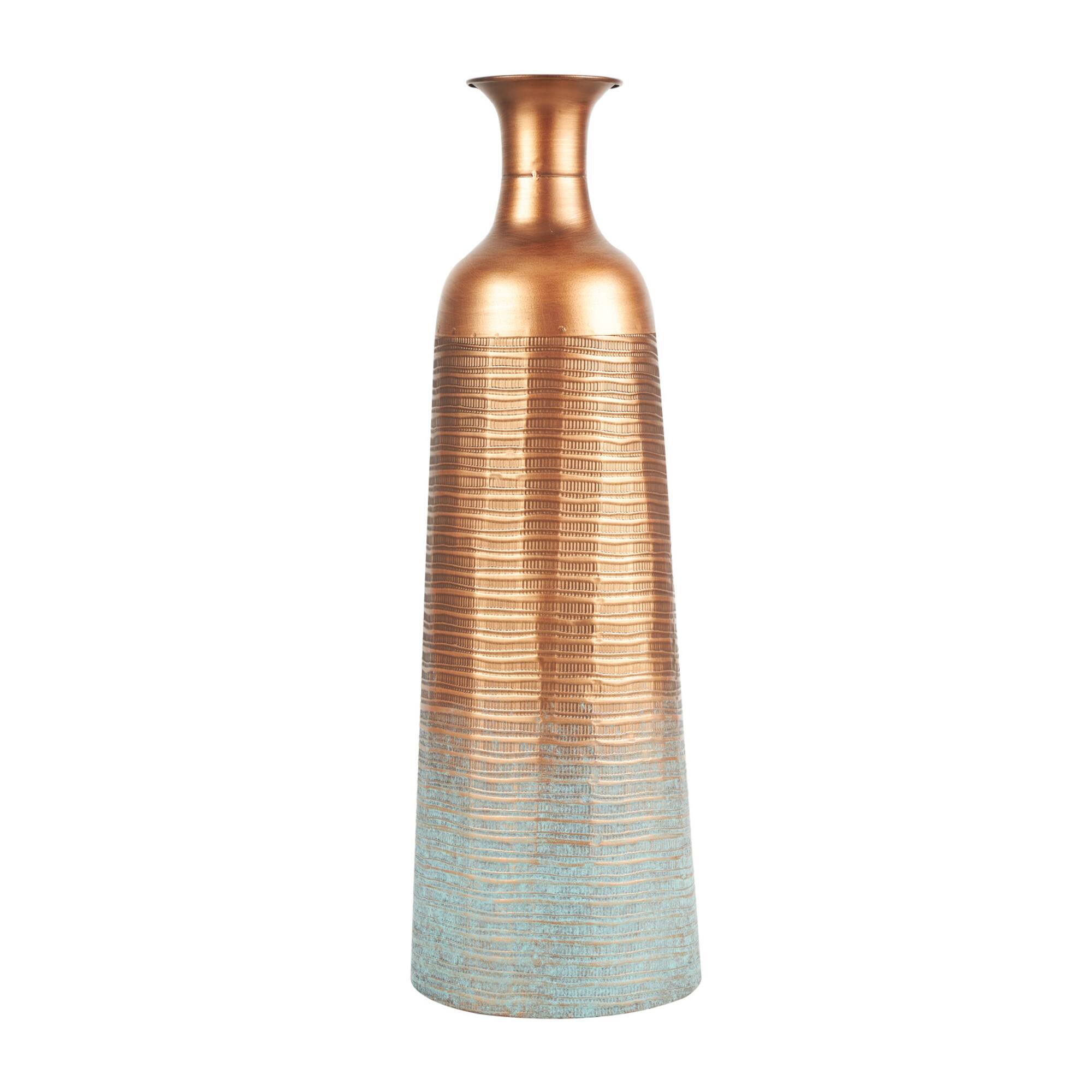 Distressed Ombre Copper Ribbed Vase Set